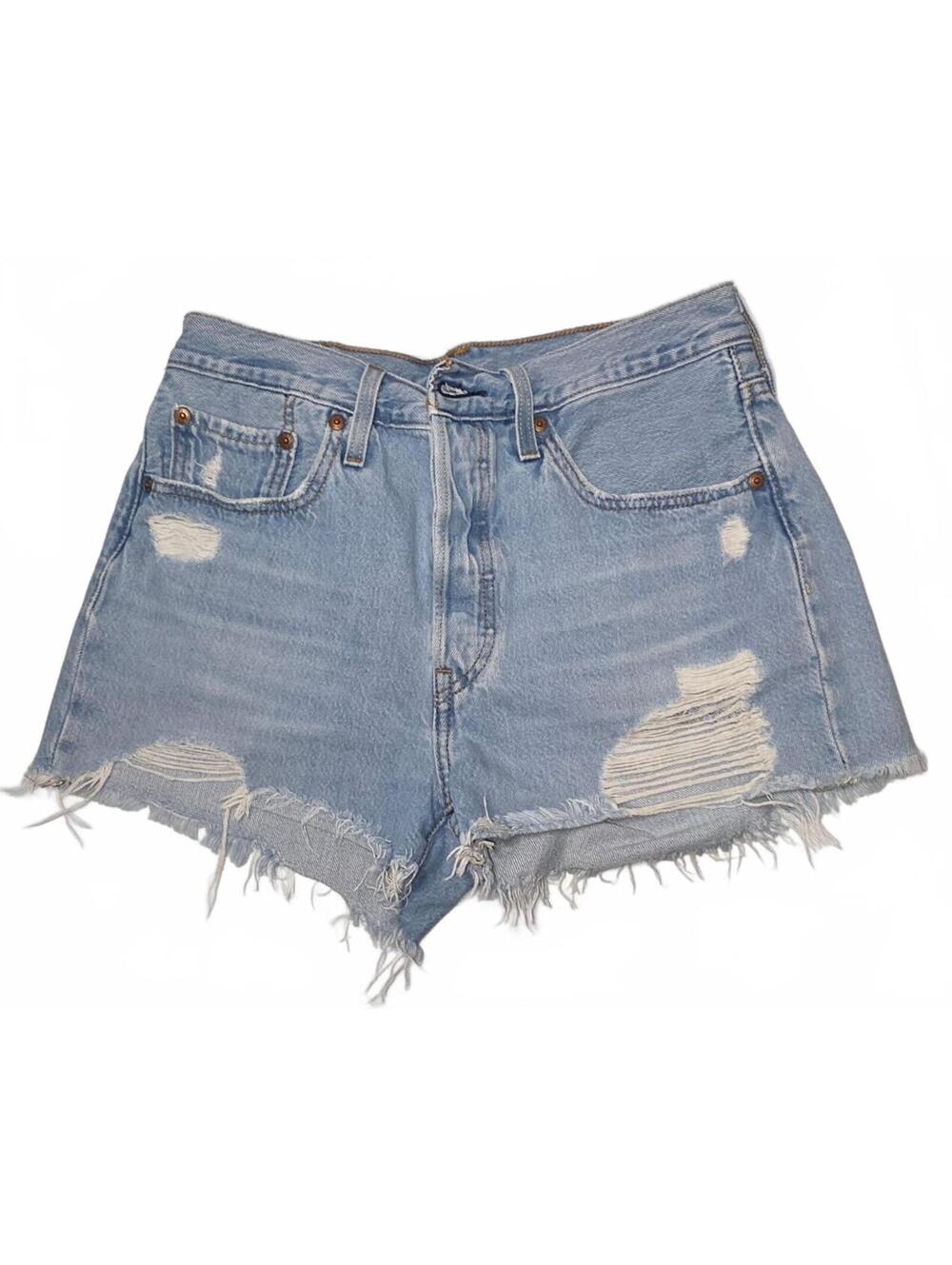Levi's 501 Light Blue Distressed Denim Shorts W28/6-8